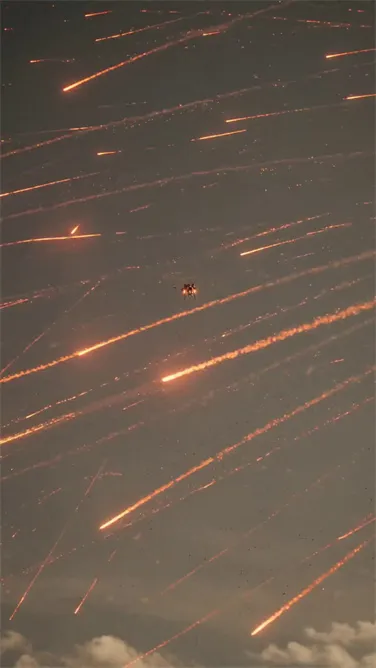 Wan 3.0 AI video example: Heavy Mecha Orbital Strike Desert Combat